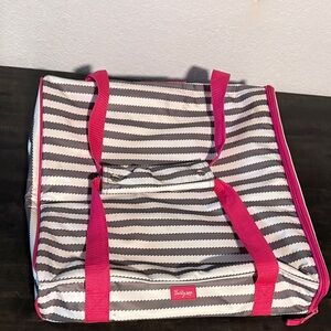 Thirty One White Gray Pink Thermal Insulated Pizza Bag